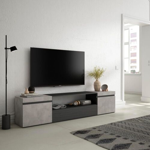 Meuble tv effet bois ciment 200x35x45cm