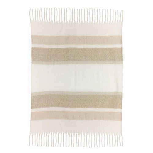 Plaid Rayé Recyclé Isabel En Coton Recycle Naturel 130 X 160