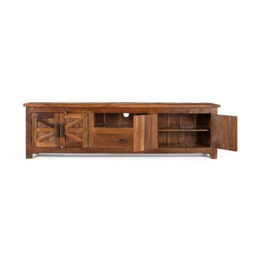 Meuble Tv Avec 2 Portes 1 Tiroir Et Une Niche En Bois Recyclé