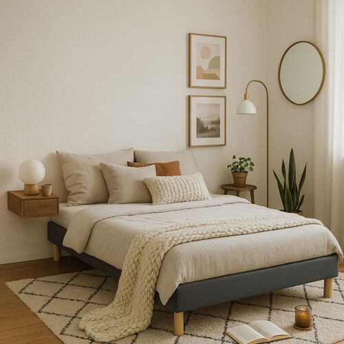 Lit en simili cuir gris avec cadre à lattes 180x200 cm