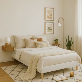 Lit En Simili Cuir Blanc Avec Cadre À Lattes 140x190 Cm