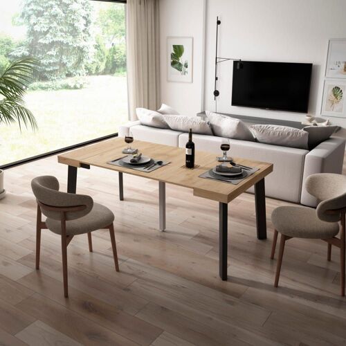 Console extensible effet bois de chêne 180x90x73cm