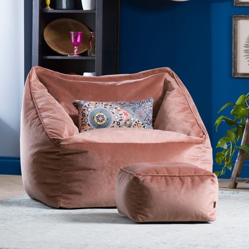 Pouf Fauteuil Avec Repose-Pied Carré Velours Rose Aube