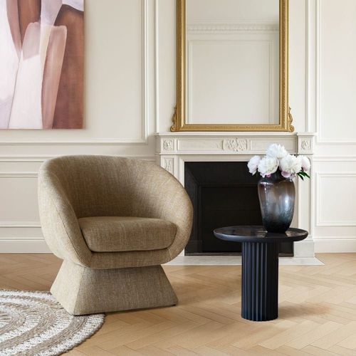 Fauteuil Pivotant En Tissu Tweed Ocre Chiné