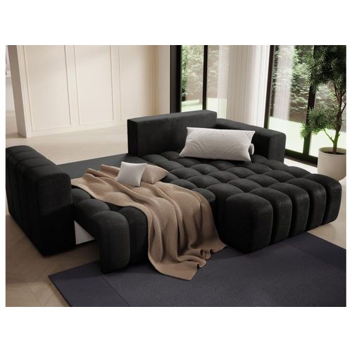 Canapé D'angle Droit 3 Places Convertible En Tissu - Gris Foncé