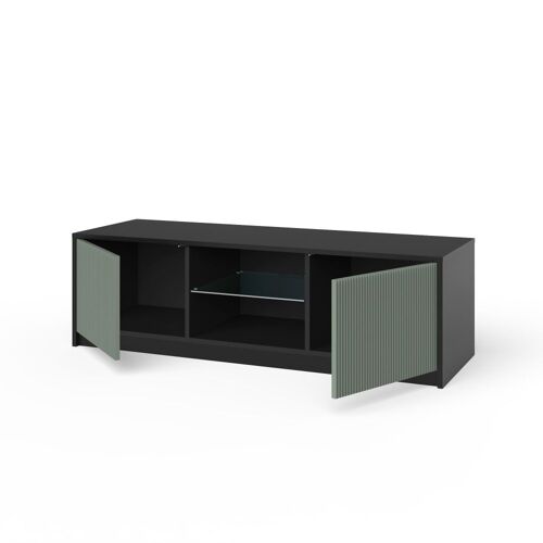 Meuble TV en mélamine et MDF noir/vert sauge