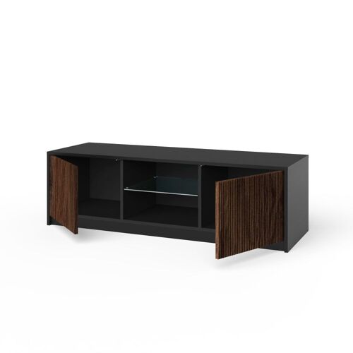 Meuble TV en mélamine et MDF noir/chêne Rio