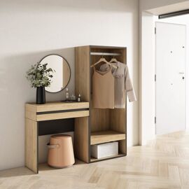 Table console d¿entrée effet bois chêne 130x35x145cm