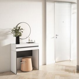 Table console d¿entrée effet bois blanc 70x35x75cm
