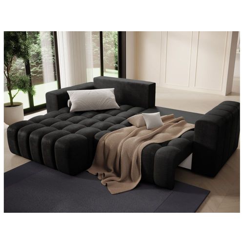 Canapé D'angle Gauche 3 Places Convertible En Tissu - Gris Foncé