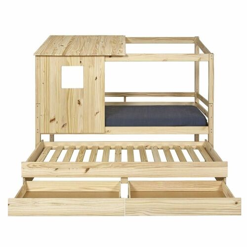 Lit cabane gigogne bois massif 90x200 cm