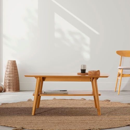 Table Basse Rectangulaire, Bois Massif Couleur Chêne, 100 Cm Longueur