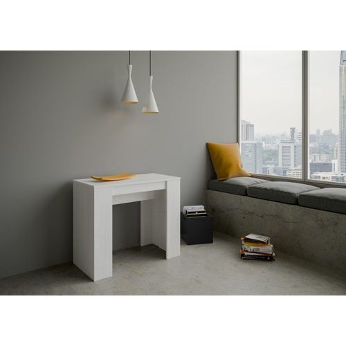 Console Extensible 90x48/204 Cm Effet Bois Frêne Blanc
