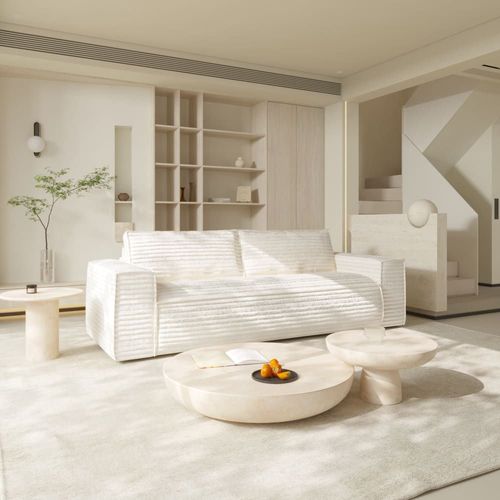 Canapé Convertible Express Dunlopillo Velours Côtelé Xxl Crème 140cm