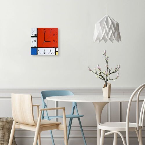 Horloge murale composition II en rouge, bleu et jaune 30x30cm