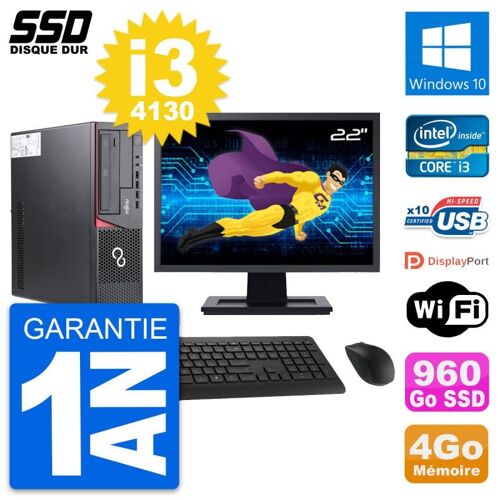 PC Fujitsu E720 E85+ DT Ecran 22" Core i3-4130 RAM 4Go SSD 960Go Windows 10 Wifi