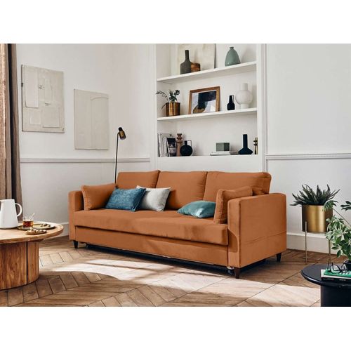 Canapé Droit Convertible 3 Places En Velours Rouille