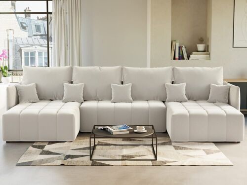 Canapé panoramique 7 places En U en Velours Beige