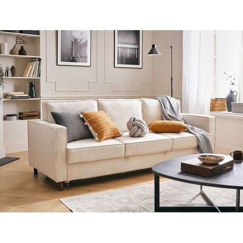 Canapé Droit Convertible 3 Places En Velours Côtelé Beige