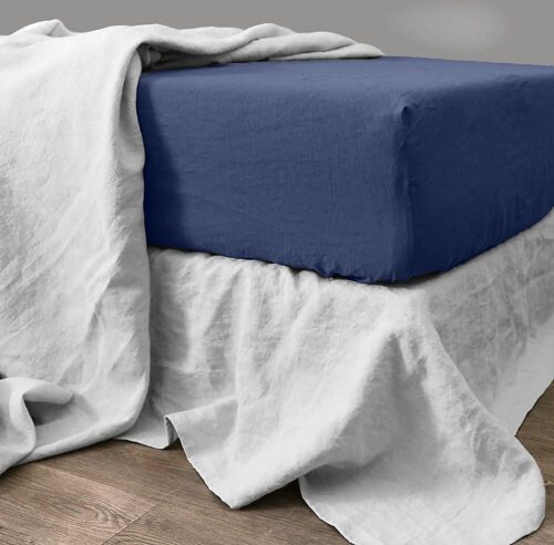 Drap Housse Lin Cobalt 200x200 Cm
