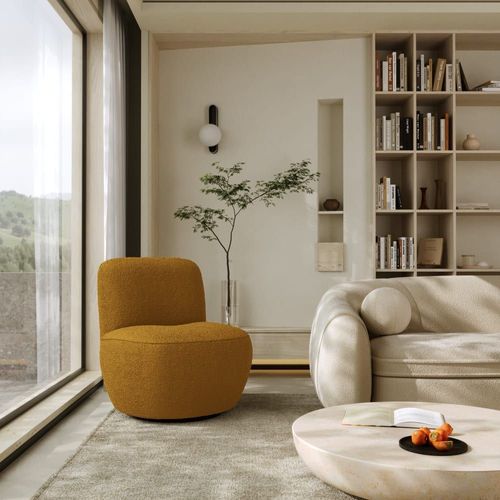 Fauteuil Pivotant En Bouclette Moutarde