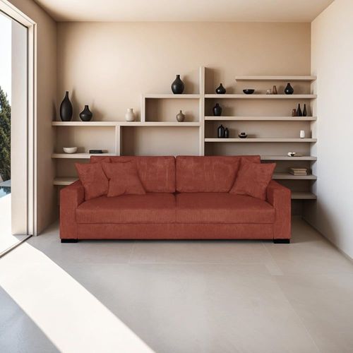 Canapé Convertible 3 Places En Velours Côtelé Rouille