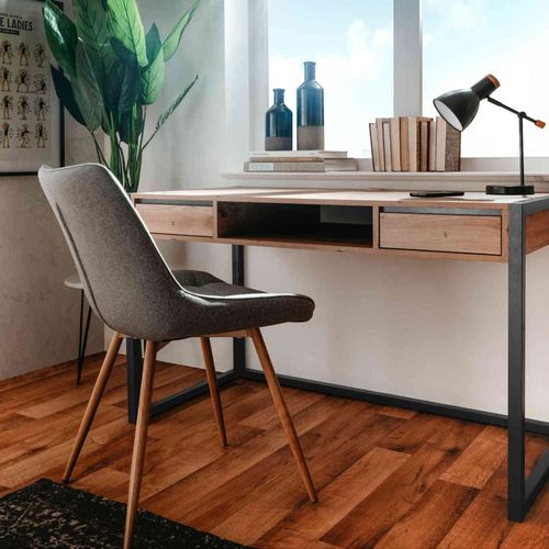 Bureau Effet Bois, Beige, 2 Tiroirs, 1 Niche