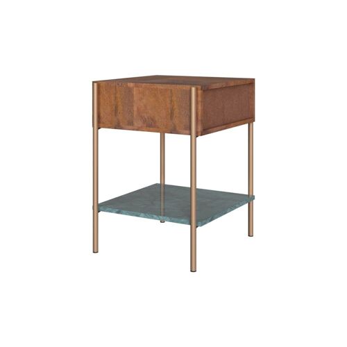 Table De Chevet En Bois De Manguier Et Marbre Vert