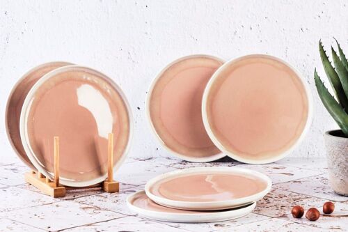Lot De 6 Assiettes À Dessert En Grès Rose D21.5