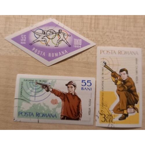 3 Timbres Oblitérés Posta Romana Consacrés Au Sport De Respectivement 55, 55 Et 325 Bani.