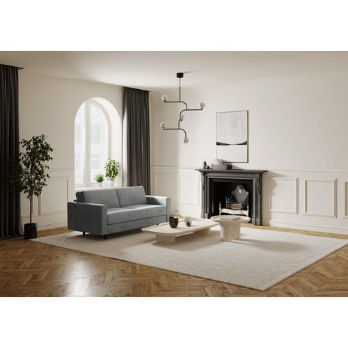 Canapé Convertible Express Dunlopillo Velours Gris Béton 140cm