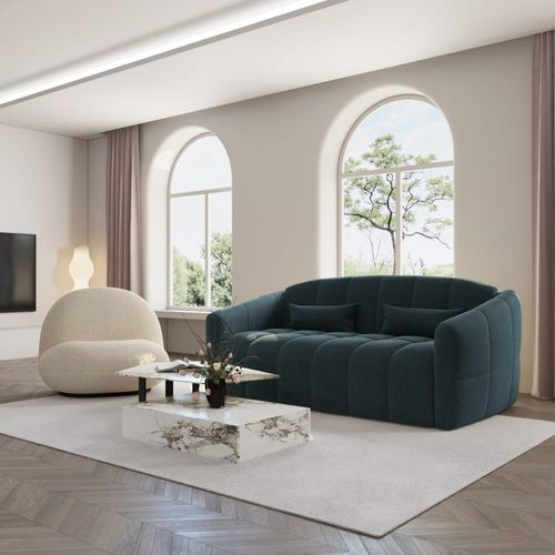 Canapé Convertible Express Dunlopillo Velours Bleu Paon 160cm