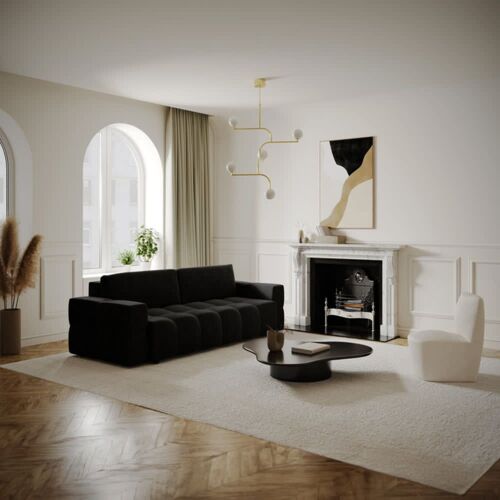 Canapé 4 places convertible coffre noyer velours anthracite foncé