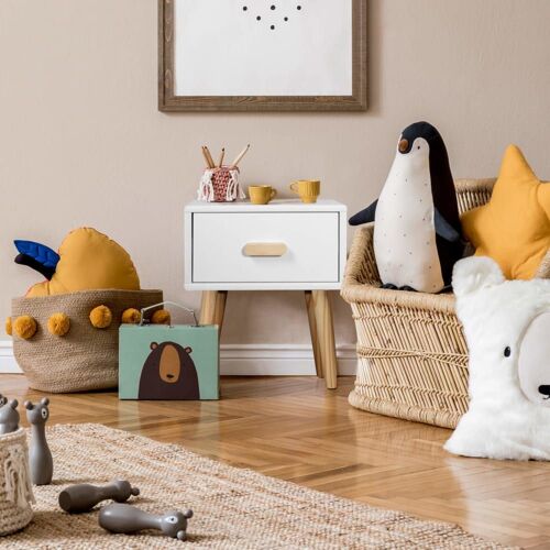 Table de chevet pour enfants blanc avec 1 tiroir