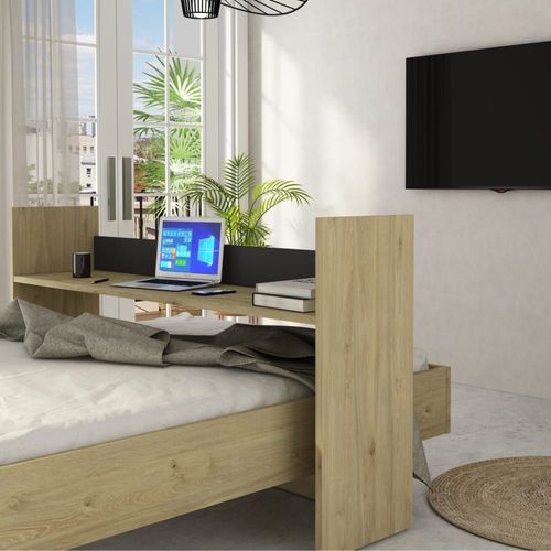 Bureau À Roulettes Effet Bois, Coloris Bois Clair Et Gris