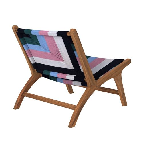 Fauteuil Multicolore En Fil De Laine Tressé Et Bois De Teck