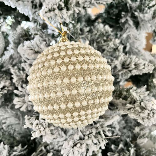 4 boules de Noël avec perles couleur dorée ø 10 cm