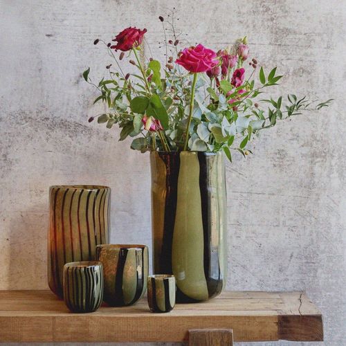 Vase en verre ø19cm - Vert olive