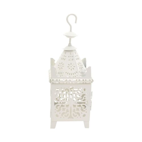 Lanterne Bougeoir Avec Crochet En Métal Blanc
