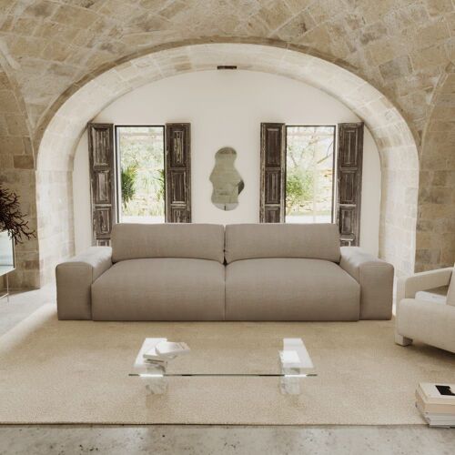 Canapé 3 places tissu tramé toucher doux taupe 220cm