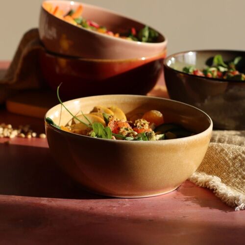 Assiette Poké Bowl En Grès Ocre 18cm