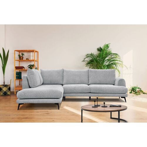 Canapé d'angle gauche 5 places tissu gris clair