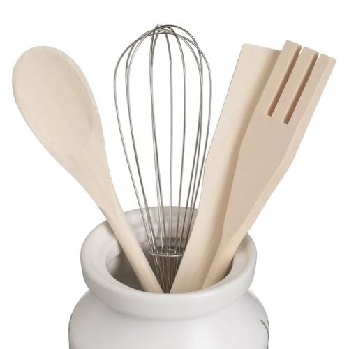 Pot ustensiles de cuisine en céramique blanche motif herbes