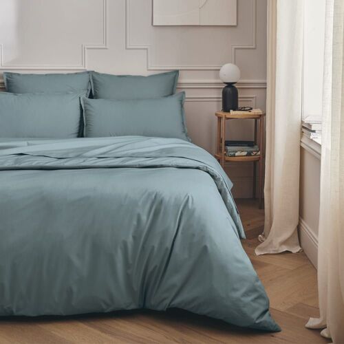 Drap Plat En Percale De Coton Bleu Glacier 240x300