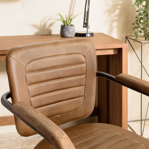 Fauteuil Roulettes Assise Matelassée Cuir Accoudoirs Manguier