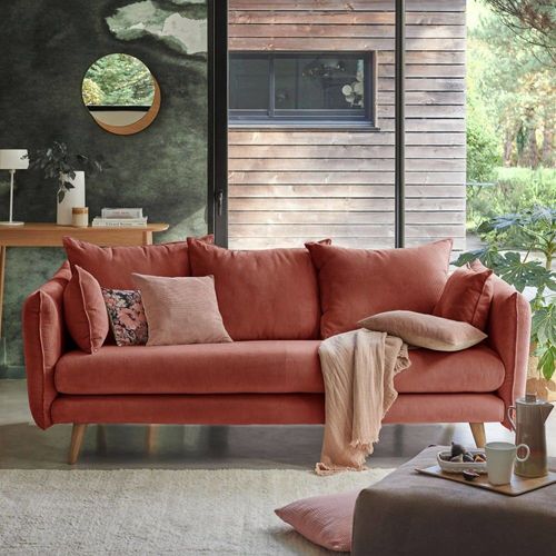 Canapé Velours Côtelé Framboise 3 Places