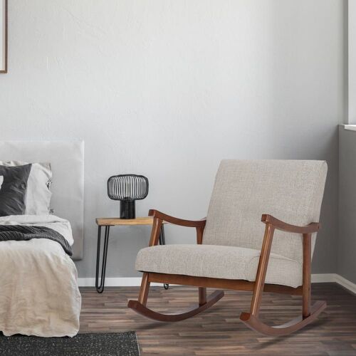 Chaise à bascule avec accoudoirs et assise en tissu Crème