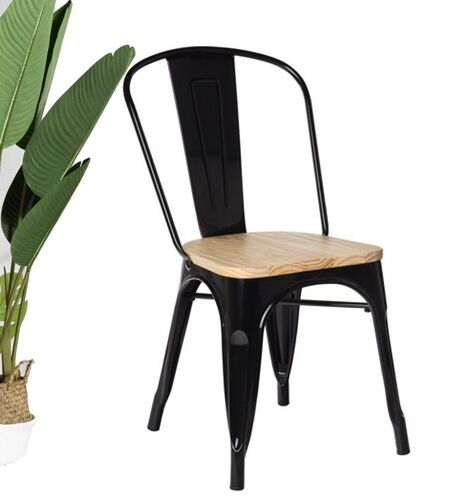 Kosmi - Chaise Noire en métal et Bois Clair Style Industriel Factory en métal Noir Mat et Assise en Bois Clair