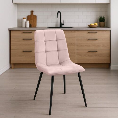Chaise de salle à manger avec pieds en métal en velours Rose
