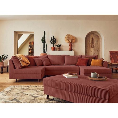 Canapé D'angle Gauche Convertible 7 Places En Velours Côtelé